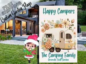 Happy Camper Flag,Custom Garden Flag,Floral Camper Flag,Campsite Flag,Camping RV Flag,Camping Garden Flag,Camper Garden Flag,Happier Camper