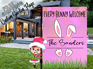 Personalized Pink Easter Bunny Ears Flag|Custom Easter Bunny Ears Garden Flag|Happy Easter Flag|Easter Garden Flag|Easter Address Flag|Bunny