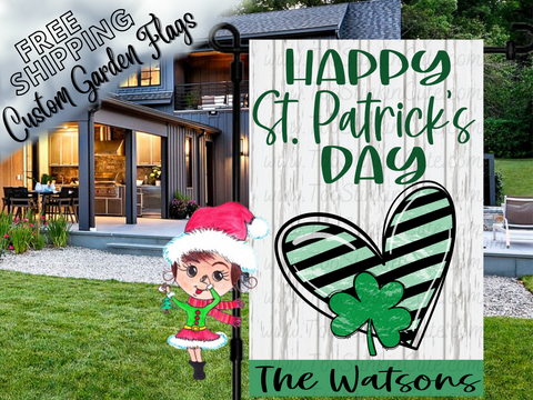 Custom Personalized St Patricks Day Heart Flag|Irish Flag|Patrick Day Flag|St Patricks Heart Flag|Shamrock Address Garden Flag