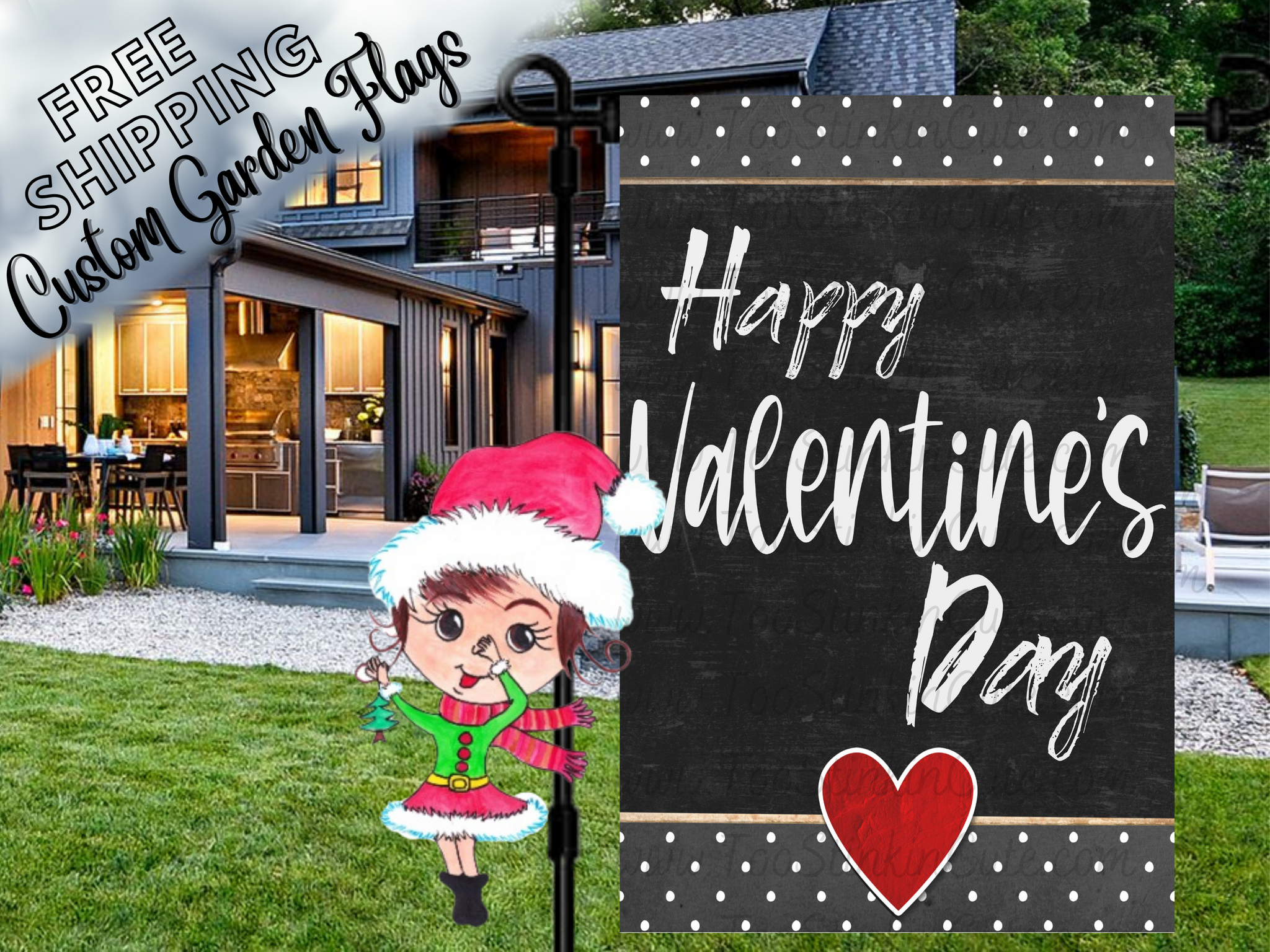 Personalized Chalkboard Valentines Day Garden Flag|Valentines Custom Garden Flag|Valentine Flag|Valentines Garden Flag|Heart Flag