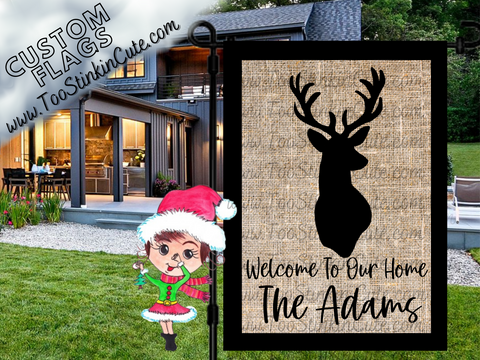 Custom Personalized Deer Garden Flag|Hunting Garden Flag|Deer Hunter Flag|Buck Garden Flag|Deer Antler Flag|Deer Hunting Flag|Burlap Deer