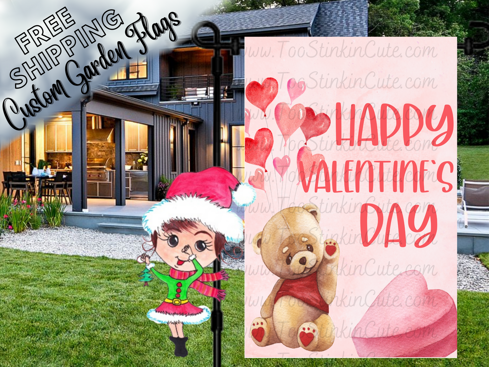 Personalized Valentines Day Garden Flag|Teddy Bear Custom Garden Flag|Valentine Flag|Cute Garden Flag|Valentines Garden Flag|Heart Flag