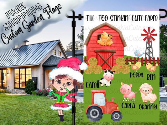 Personalized Farmer Garden Flag|Family Garden Flag|Barn Yard Family|Grandma Garden Flag|Garden Flag Farm|Farmer Family Flag|Farm Animal Flag