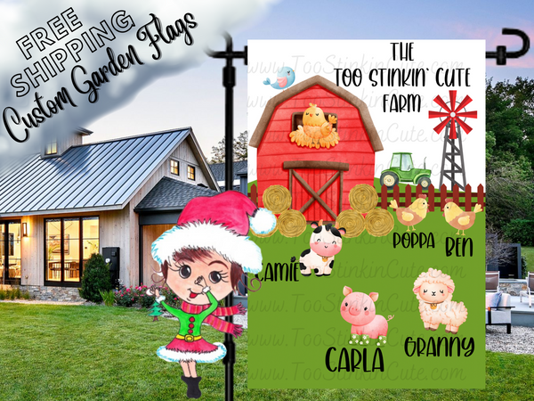 Custom Personalized Farm Animal Barnyard Garden Flag|Barn Flag|Farm Animal Flag|Barnyard Flag|Farm Life Flag|Ranch Flag|Farmhouse Flag
