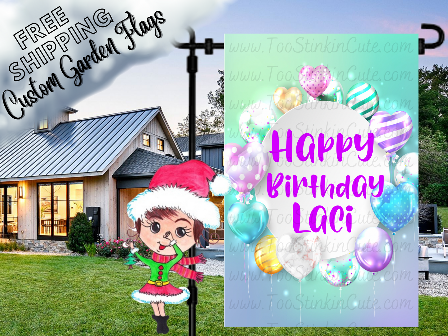 Personalized Birthday Balloon Garden Flag|Happy Birthday Garden Flag|Balloon Happy Birthday|Happy Birthday Flag|Personalized Balloons Yard Flag