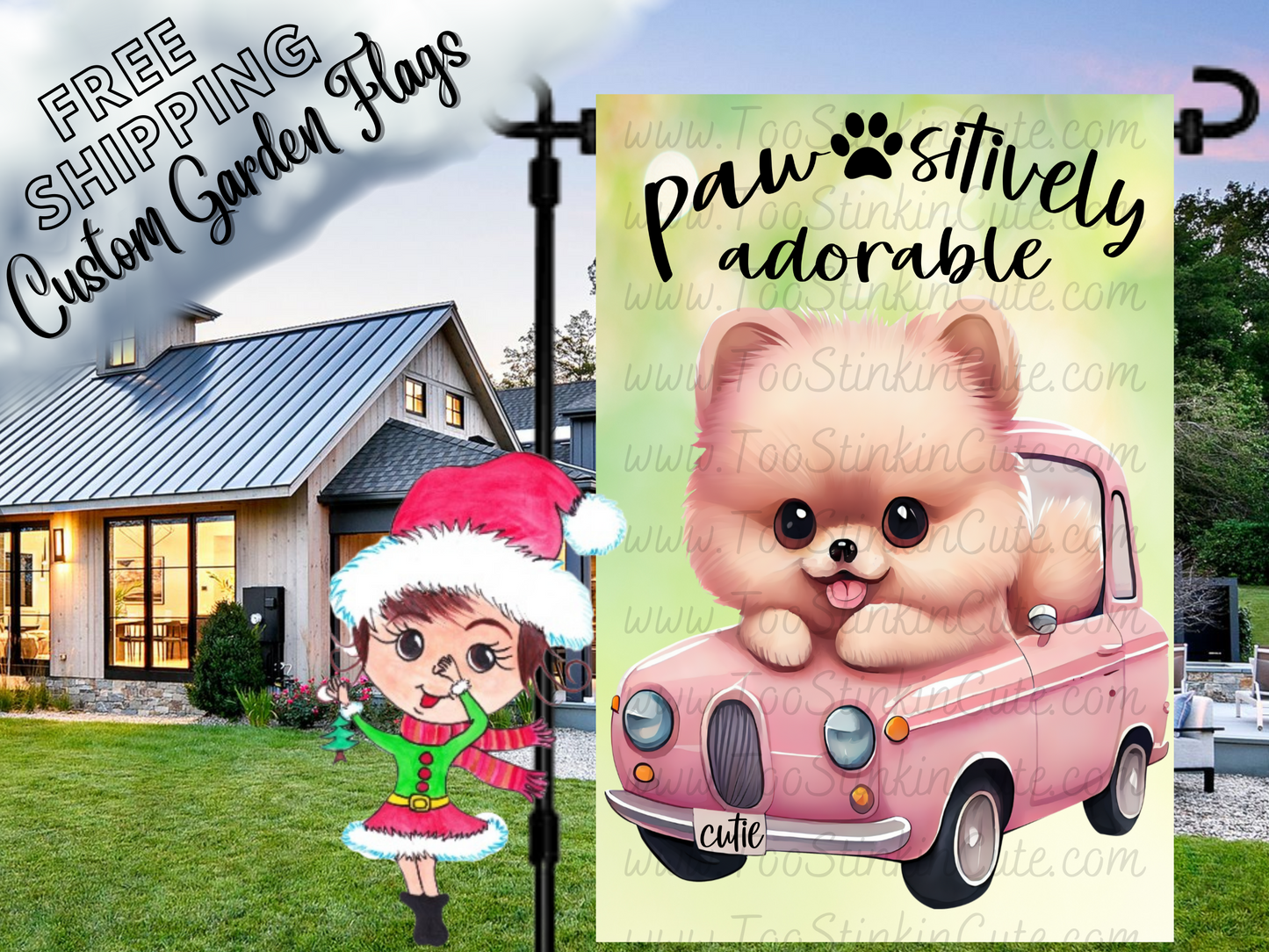 Custom Personalized Dog Garden Flag|Pet Garden Flag|Pomeranian Dog|Funny Dog Flags|Dog Welcome Flag|Terrior Flag Dog|Custom Pet Garden Flag