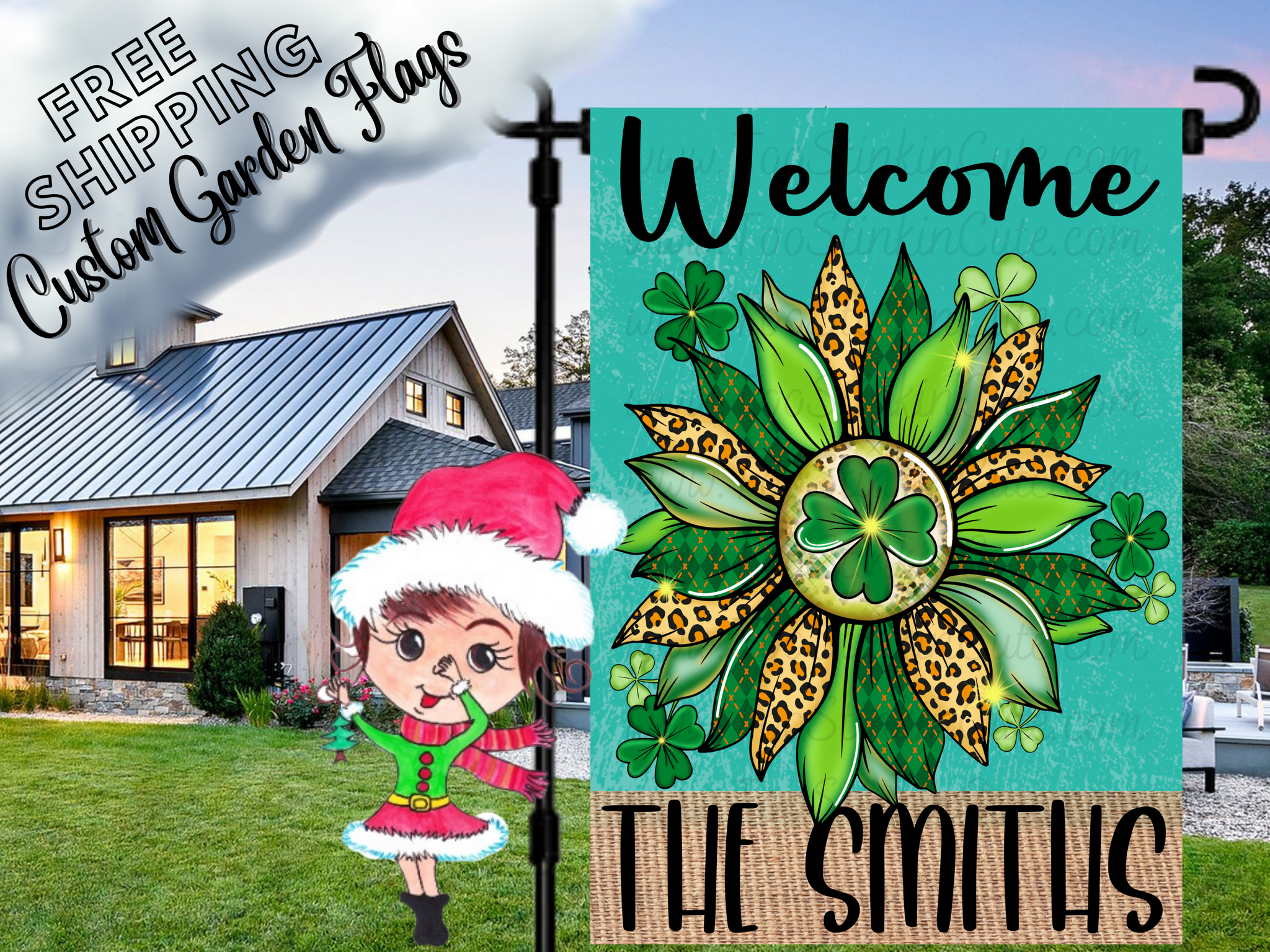 Custom Personalized St. Patrick's Day Flower Flag|Custom St. Patrick's Day Garden Flag|Happy St Patricks Flag|Family Name Flag|Irish Flag