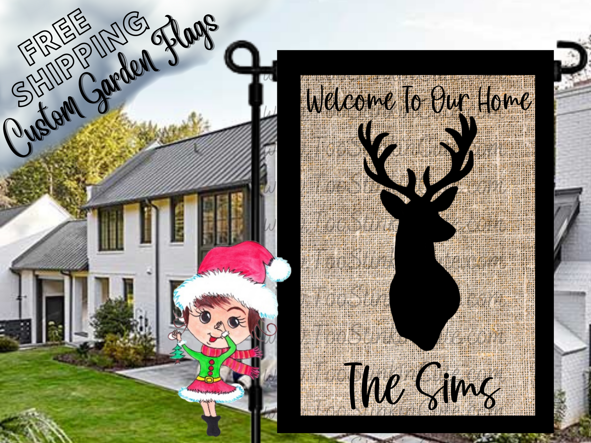 Custom Personalized Deer Garden Flag|Hunting Garden Flag|Deer Hunter Flag|Buck Garden Flag|Deer Antler Flag|Deer Hunting Flag|Burlap Deer