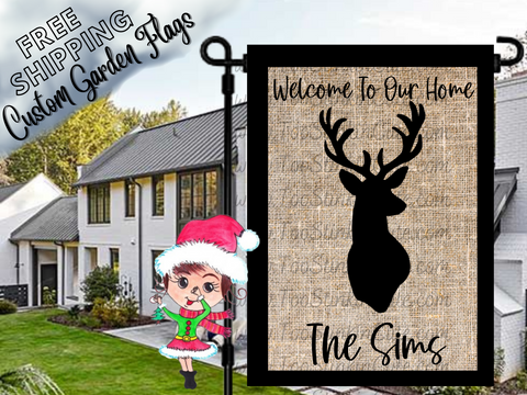 Custom Personalized Deer Garden Flag|Hunting Garden Flag|Deer Hunter Flag|Buck Garden Flag|Deer Antler Flag|Deer Hunting Flag|Burlap Deer