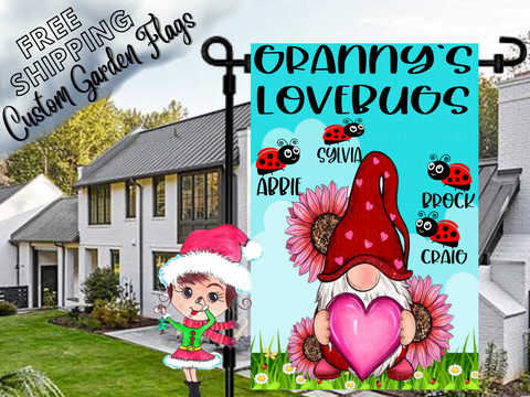 Personalized Grandkid Lady Bug Flag|Custom Grandkid Flag|Grandchildren Flag|Ladybug Flag|Flag for Grandma Nana|Flag for Mom|Valentine Flag