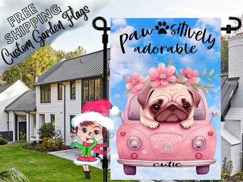 Custom Personalized Dog Garden Flag|Pet Garden Flag|Pug Garden Flag|Funny Dog Flags|Dog Welcome Flag|Garden Dog|Custom Pet Garden Flag