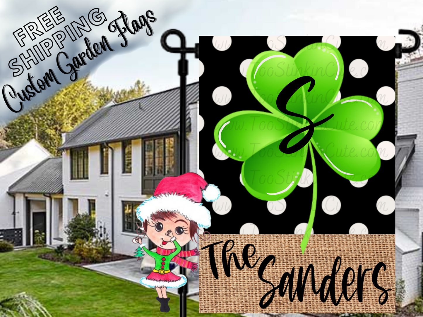 Custom Personalized St Patricks Day Flag|Polka Dot Shamrock Flag|Garden Flag St Patricks|Luck of the Irish Flag|St Pattys Day Flag|Name Flag