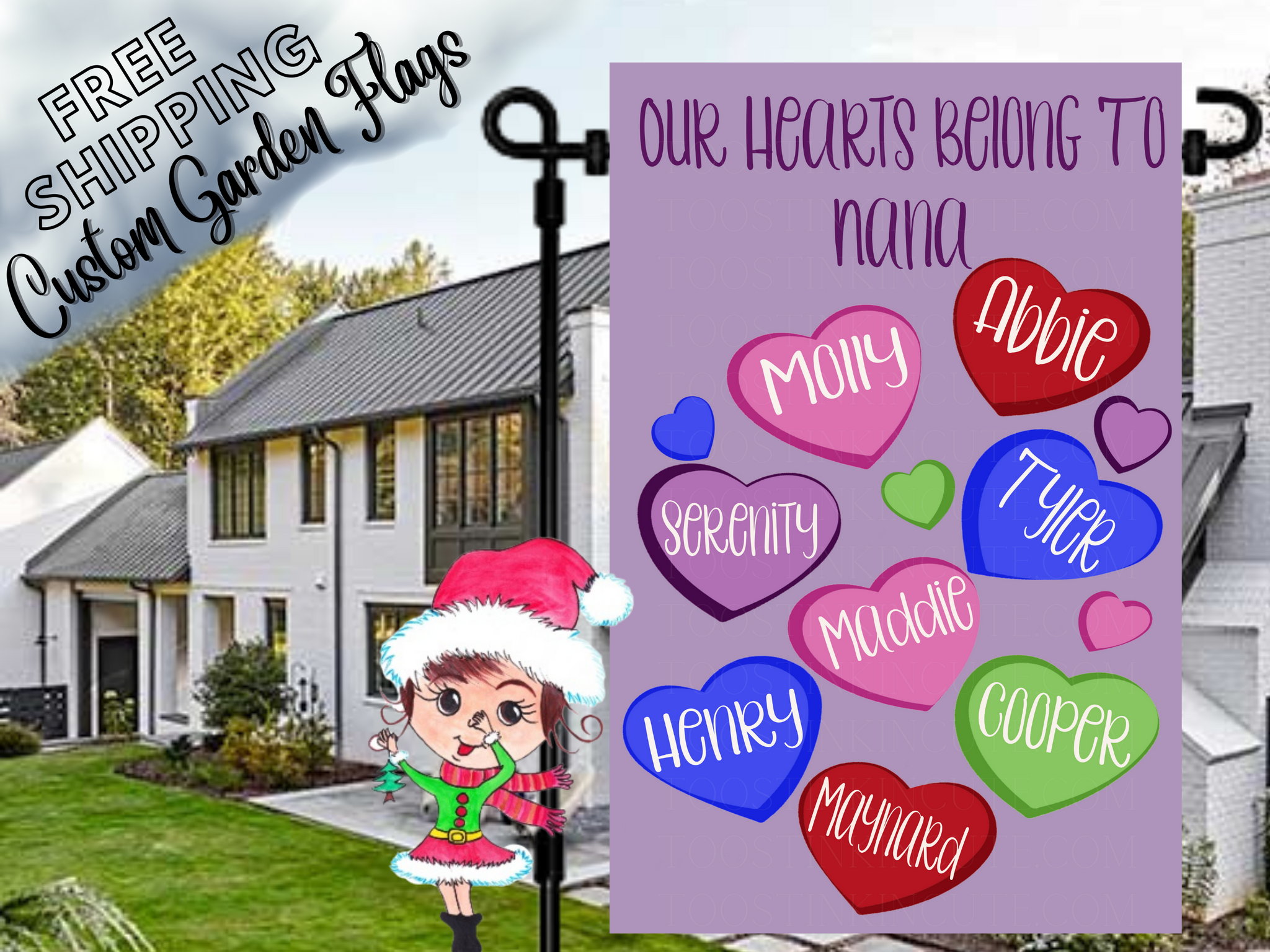 Personalized Valentine's Hearts Flag|Custom Hearts Flag|Valentine's Flag|Candy Hearts Flag|Grandkids Flag|Grandma Flag|Grandchildren Flag