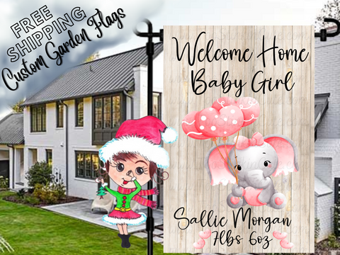 Personalized Welcome Home Baby Garden Flag, Baby Elephant Flag