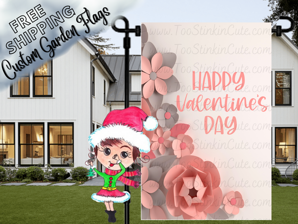 Paper Rose Personalized Valentines Day Garden Flag|Valentines Custom Garden Flag|Valentine Flag|Valentines Garden Flag|Heart Rose Garden