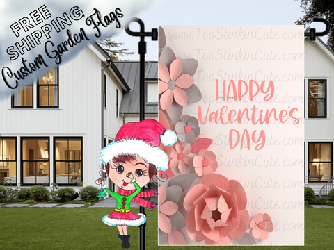 Paper Rose Personalized Valentines Day Garden Flag|Valentines Custom Garden Flag|Valentine Flag|Valentines Garden Flag|Heart Rose Garden