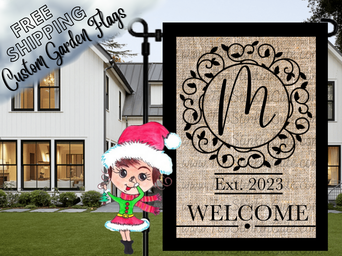 Custom Personalized  Monogram Welcome Garden Flag|Monogram Housewarming Flag|Monogram Garden Flag|Burlap Monogram Welcome Flag|Family Garden
