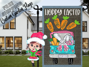 Personalized Easter Truck Garden Flag|Family Garden Flag|Easter Bunny Family|Easter Carrots Garden Flag|Custom Easter Flag|Grandma Flag
