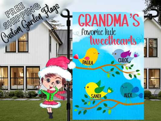Grandma's Favorite Little Tweethearts,Mothers Day,Personalized Grandma Flag,Custom Name Flag,Grandchildren Gift,Custom Garden Flag,Bird Flag