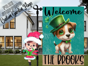 Personalized St. Patricks Day Dog Flag|Custom St Patricks Day Dog Garden Flag|Dog Lover Flag|Custom Dog Flag|Welcome Family Flag