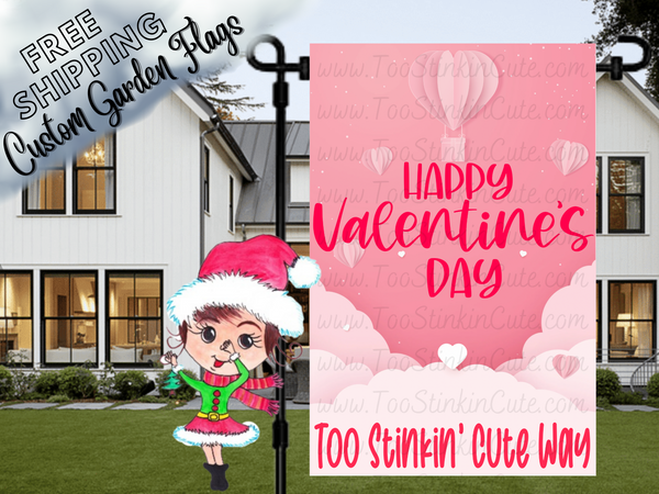 Personalized Valentines Day Garden Flag|Valentines Cloud Custom Garden Flag|Valentine Flag|Valentines Garden Flag|Heart Cloud Flag