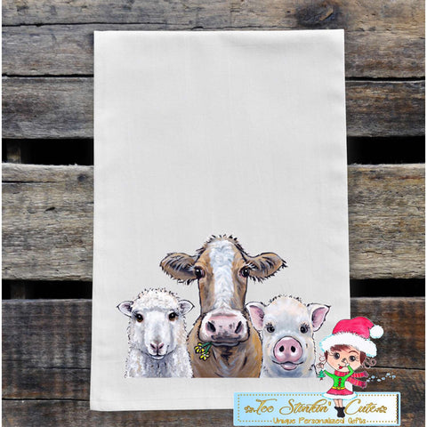Farm Animal Trio Sheep, Cow, & Pig Flour Sack Towel/ Tea Towel