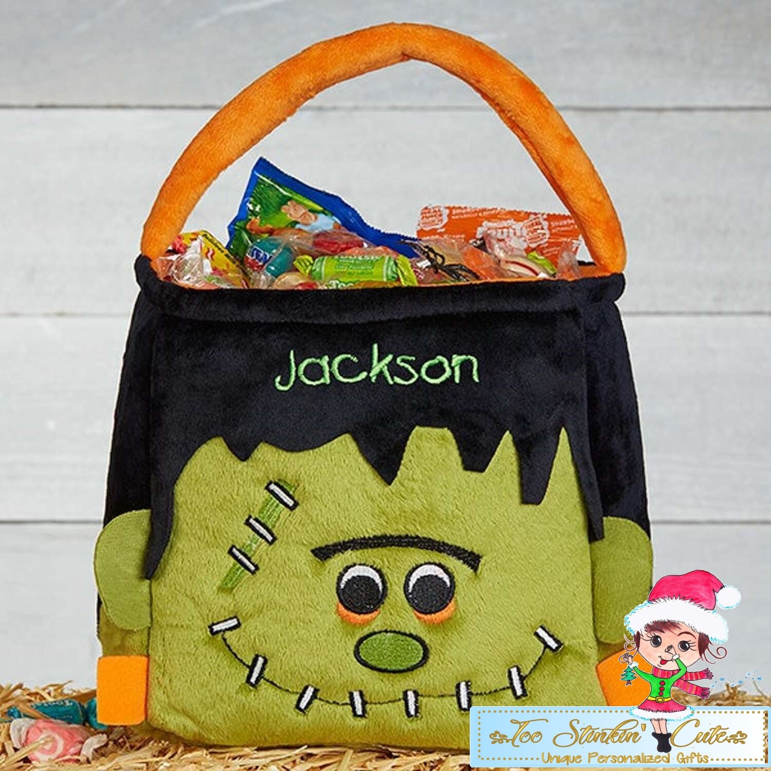 Personalized Halloween Trick or Treat Basket Frankenstein