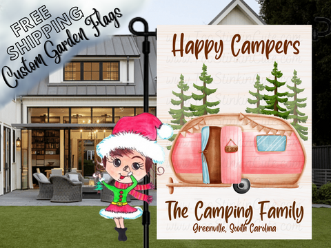 Personalized Pink Camper Garden Flag|Family Garden Flag|Camping Family|Camper Garden Flag|Garden Flag Camping|Camping Family Flag|Campsite