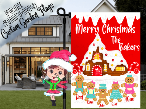 Personalized Gingerbread Garden Flag|Family Garden Flag|Gingerbread Family|Christmas Garden Flag|Garden Flag Christmas|Christmas Family Flag