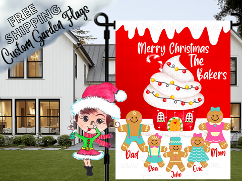 Personalized Gingerbread Garden Flag|Family Garden Flag|Gingerbread Family|Christmas Garden Flag|Garden Flag Christmas|Christmas Family Flag
