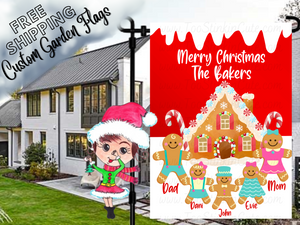 Personalized Gingerbread Garden Flag|Family Garden Flag|Gingerbread Family|Christmas Garden Flag|Garden Flag Christmas|Christmas Family Flag