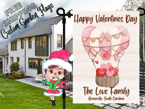 Personalized Valentines Day Garden Flag|Family Garden Flag|Custom Garden Flag|Valentine Flag|Cute Garden Flag||Hot Air Balloon Garden Flag