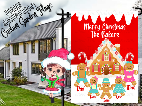 Personalized Gingerbread Garden Flag|Family Garden Flag|Gingerbread Family|Christmas Garden Flag|Garden Flag Christmas|Christmas Family Flag