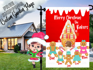 Personalized Gingerbread Garden Flag|Family Garden Flag|Gingerbread Family|Christmas Garden Flag|Garden Flag Christmas|Christmas Family Flag