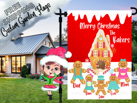 Personalized Gingerbread Garden Flag|Family Garden Flag|Gingerbread Family|Christmas Garden Flag|Garden Flag Christmas|Christmas Family Flag