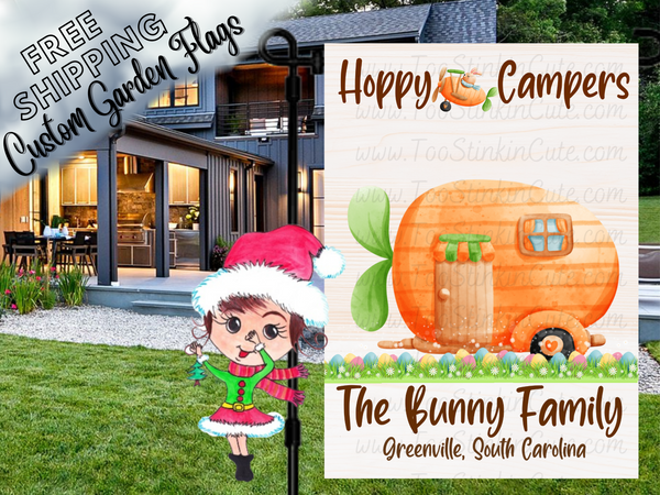 Personalized Easter Camper Garden Flag|Family Garden Flag|Easter Egg Family|Camper Garden Flag|Garden Flag Camping|Camping Family Flag