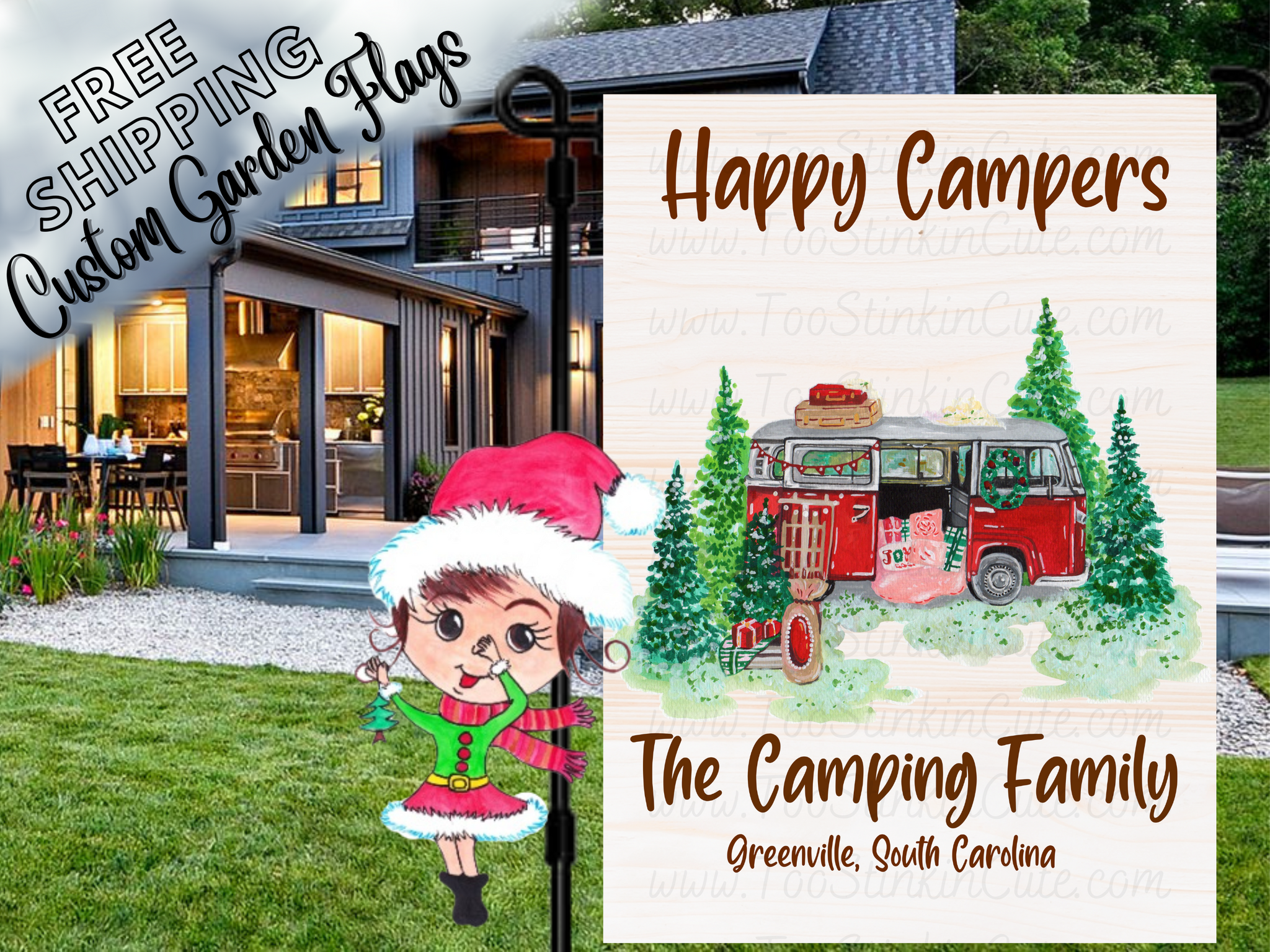 Personalized Christmas Camper Garden Flag|Family Garden Flag|Camping Family|Camper Garden Flag|Garden Flag Camping|Camping Family Flag