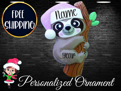 Custom Sloth Ornament,Personalized Christmas Ornament,Baby Girl Ornament,Baby's 1st Christmas,Sloth Baby,New Baby Ornament,Big Sister