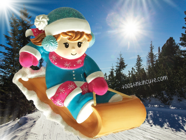 Girl on Sled Personalized Christmas Ornament