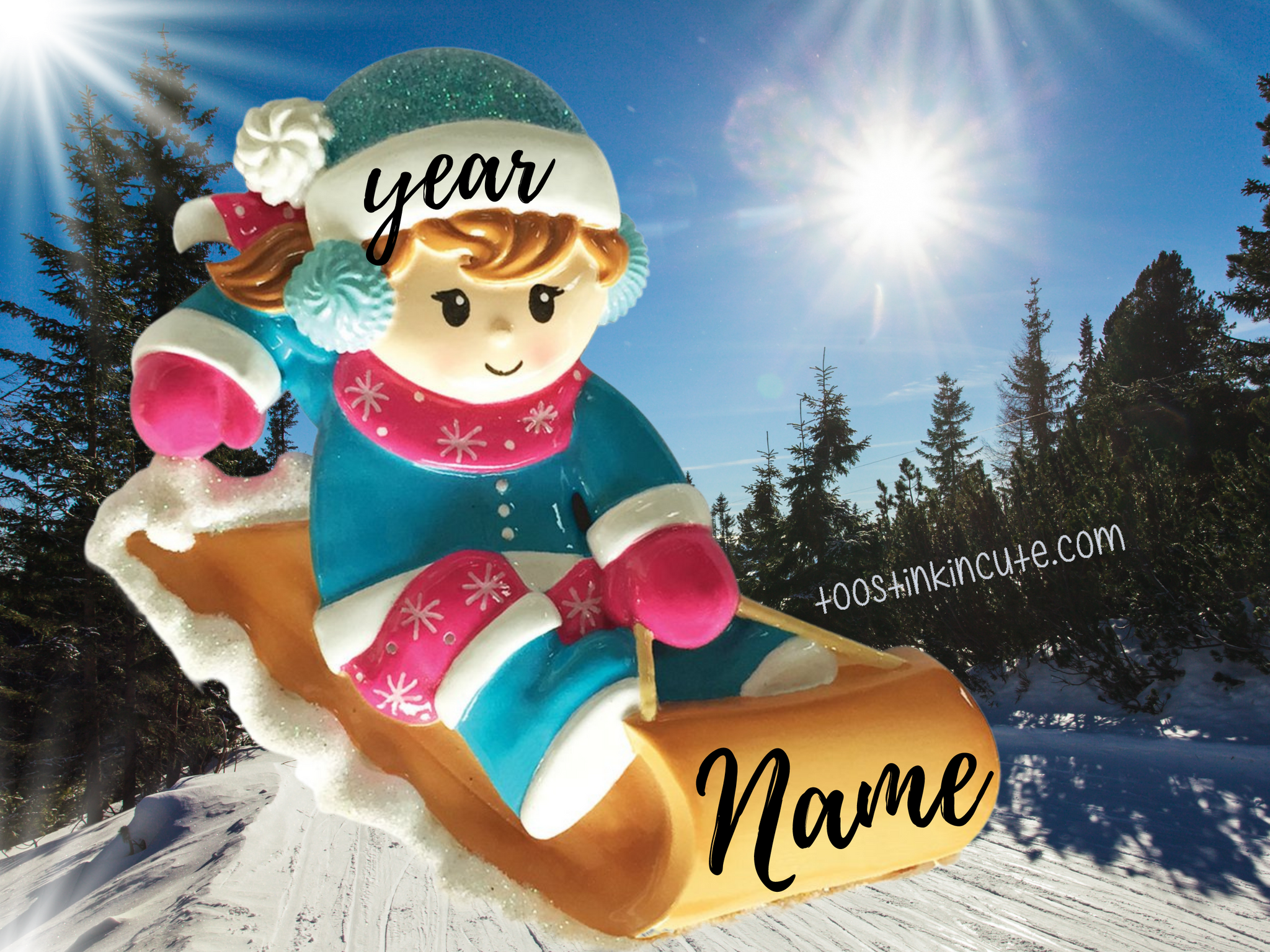Girl on Sled Personalized Christmas Ornament