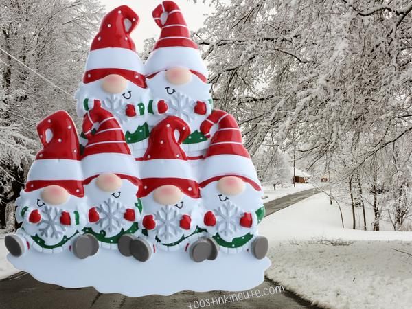Gnome Family of 6 Personalized Christmas Ornament