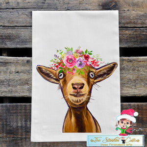 Goat with Spring Flowers Flour Sack Towel/ Tea Towel