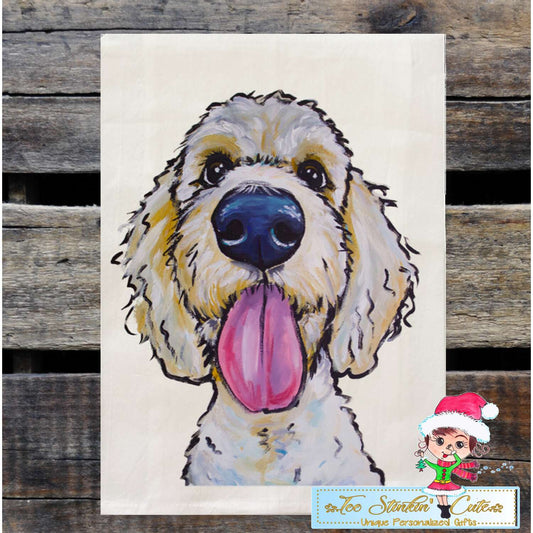 Set of 2 Golden Doodle Dog Flour Sack Towel/ Tea Towel