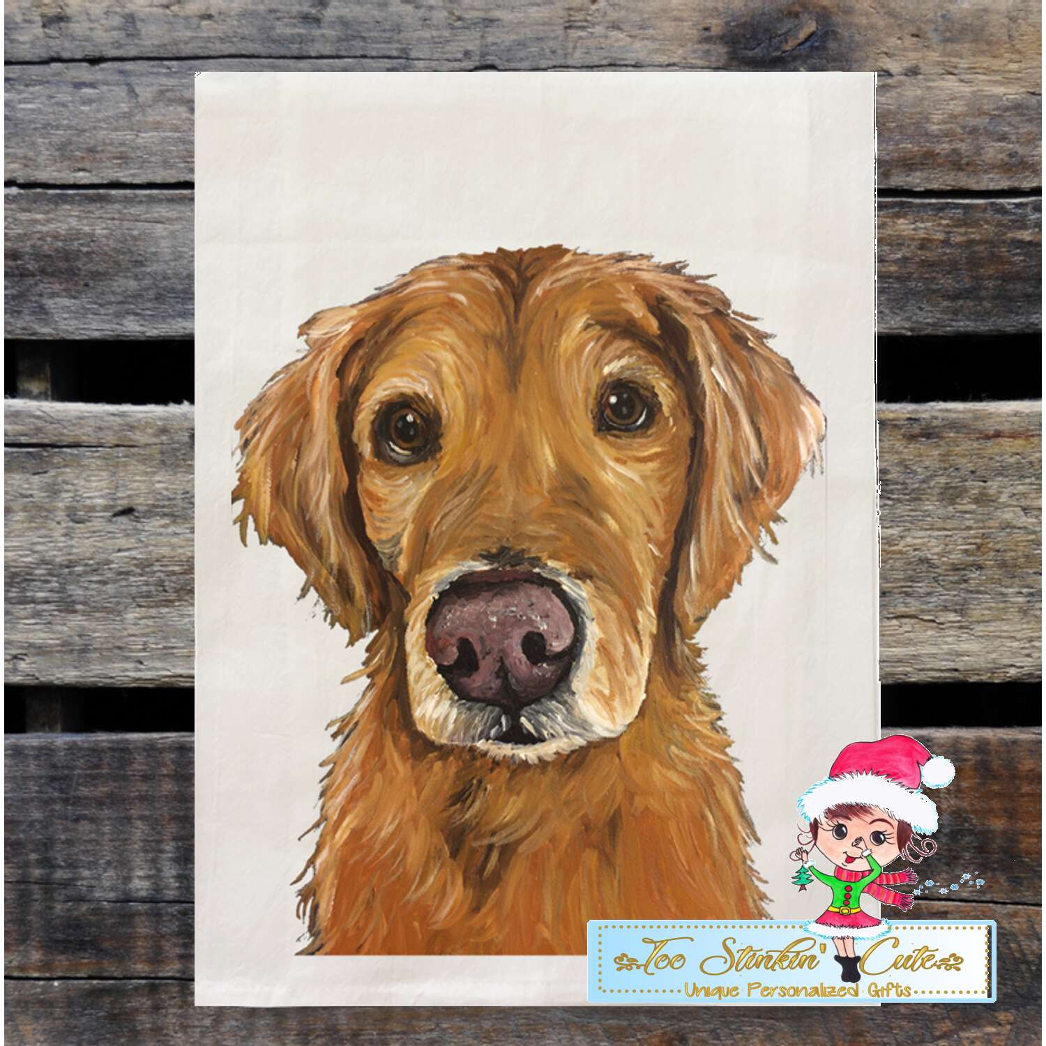Set of 2 Golden Retriever Dog Flour Sack Towel/ Tea Towel