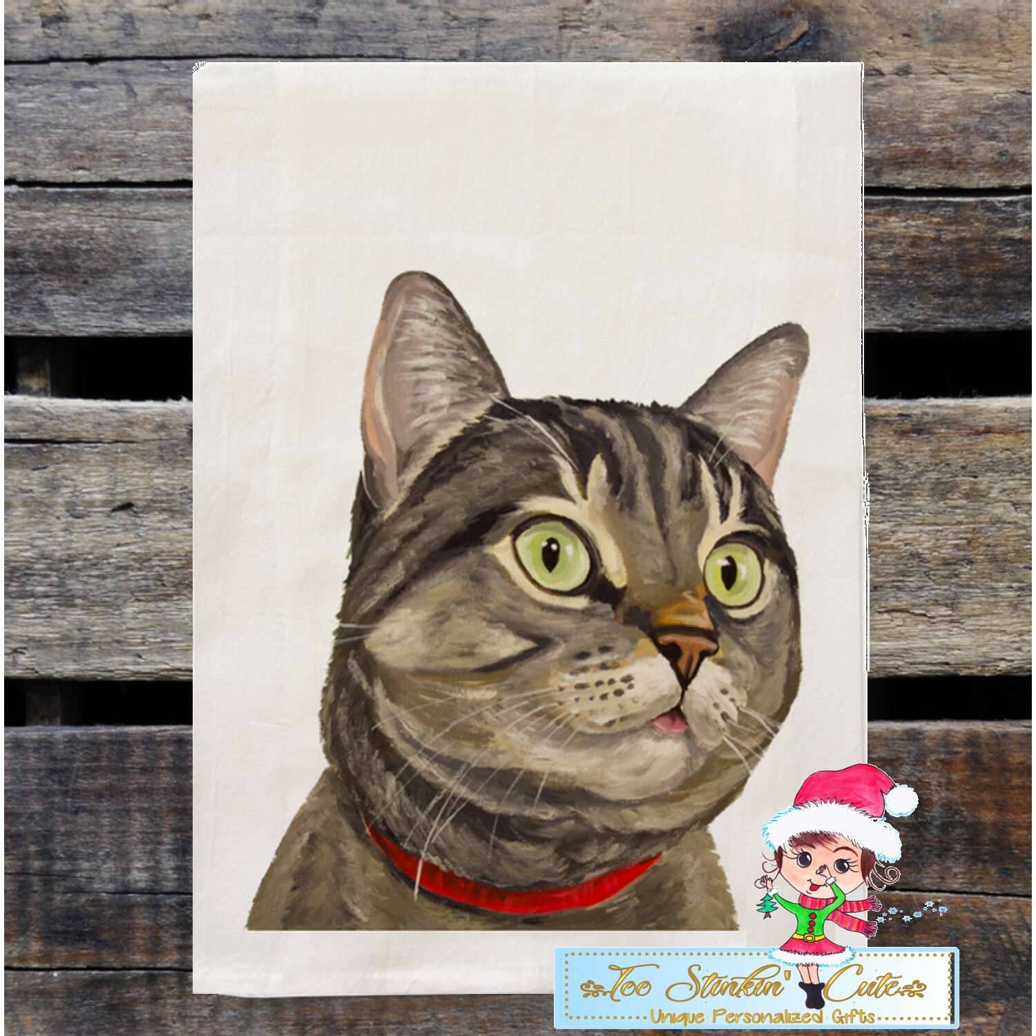 Set of 2 Grey Tabby Cat Flour Sack Towel/ Tea Towel