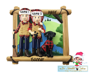 Personalized Christmas Hunting Family of 2 w/ dog Ornament|Camper Ornament|Camping Ornament|Happy Camper|Camping Gift|Happy Camper Ornament