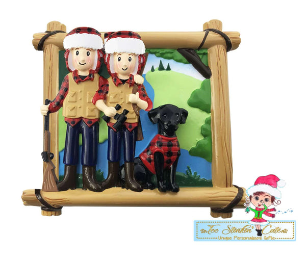 Personalized Christmas Hunting Family of 2 w/ dog Ornament|Camper Ornament|Camping Ornament|Happy Camper|Camping Gift|Happy Camper Ornament