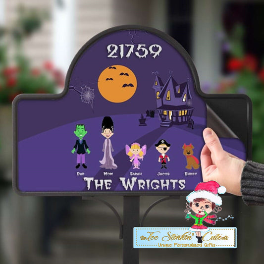 Halloween Haunted House Characters Personalized Custom Magnetic Garden Yard Stake Welcome Family Name Sign