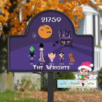 Halloween Haunted House Characters Personalized Custom Magnetic Garden Yard Stake Welcome Family Name Sign
