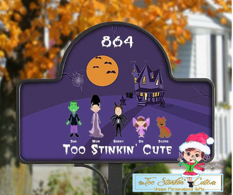 Halloween Haunted House Characters Personalized Custom Magnetic Garden Yard Stake Welcome Family Name Sign